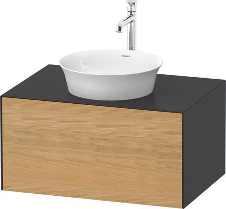Console vanity unit wall-mounted, WT49750H558 Front: Natural oak Matt, Solid wood, Corpus: Graphite Satin Matt, Lacquer, Console: Graphite Satin Matt, Lacquer