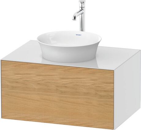 挂壁式浴柜台面, WT49750H585 门板: 天然橡木 哑光, 实木, 主体: 白色 高光, 清漆, 台面: 白色 高光, 清漆