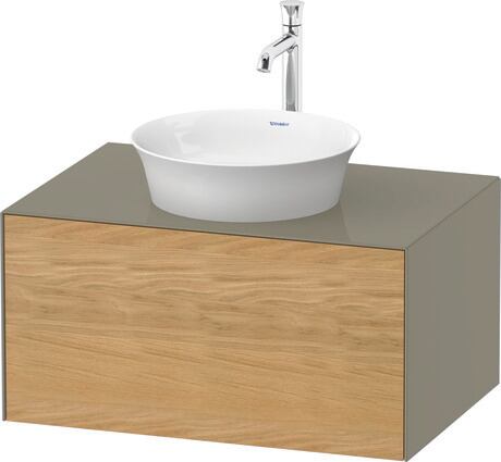 Console vanity unit wall-mounted, WT49750H5H2 Front: Natural oak Matt, Solid wood, Corpus: Stone grey High Gloss, Lacquer, Console: Stone grey High Gloss, Lacquer