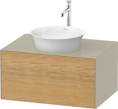 Console vanity unit wall-mounted, WT49750H5H3 Front: Natural oak Matt, Solid wood, Corpus: taupe High Gloss, Lacquer, Console: taupe High Gloss, Lacquer