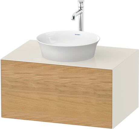 Console vanity unit wall-mounted, WT49750H5H4 Front: Natural oak Matt, Solid wood, Corpus: Nordic white High Gloss, Lacquer, Console: Nordic white High Gloss, Lacquer