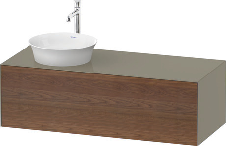 Console vanity unit wall-mounted, WT4977L77H2 Front: American walnut Matt, Solid wood, Corpus: Stone grey High Gloss, Lacquer, Console: Stone grey High Gloss, Lacquer
