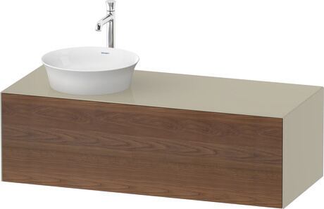 Console vanity unit wall-mounted, WT4977L77H3 Front: American walnut Matt, Solid wood, Corpus: taupe High Gloss, Lacquer, Console: taupe High Gloss, Lacquer