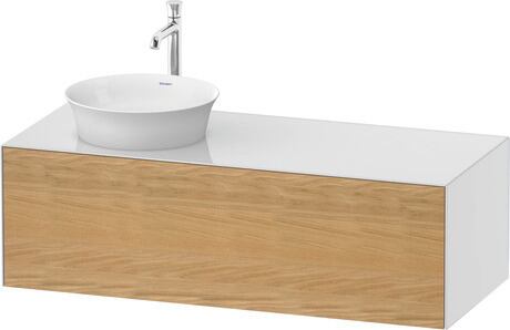 Console vanity unit wall-mounted, WT4977LH585 Front: Natural oak Matt, Solid wood, Corpus: White High Gloss, Lacquer, Console: White High Gloss, Lacquer