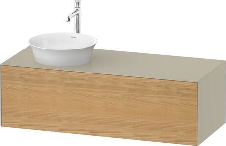 Console vanity unit wall-mounted, WT4977LH5H3 Front: Natural oak Matt, Solid wood, Corpus: taupe High Gloss, Lacquer, Console: taupe High Gloss, Lacquer