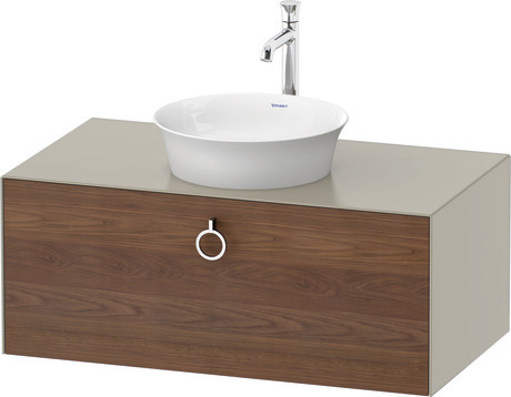 Console vanity unit wall-mounted, WT498107760 Front: American walnut Matt, Solid wood, Corpus: taupe Satin Matt, Lacquer, Console: taupe Satin Matt, Lacquer