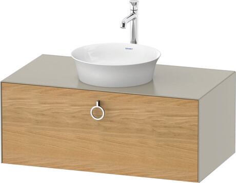 Console vanity unit wall-mounted, WT49810H560 Front: Natural oak Matt, Solid wood, Corpus: taupe Satin Matt, Lacquer, Console: taupe Satin Matt, Lacquer