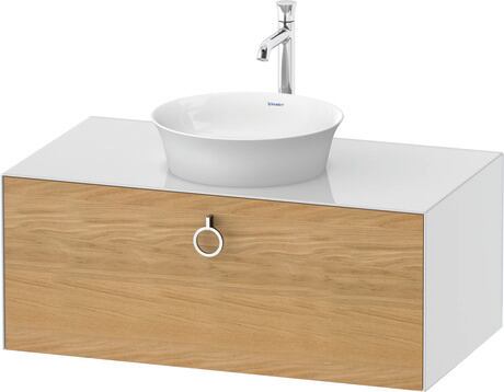 Console vanity unit wall-mounted, WT49810H585 Front: Natural oak Matt, Solid wood, Corpus: White High Gloss, Lacquer, Console: White High Gloss, Lacquer