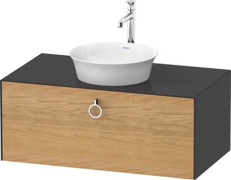 Console vanity unit wall-mounted, WT49810H5H1 Front: Natural oak Matt, Solid wood, Corpus: Graphite High Gloss, Lacquer, Console: Graphite High Gloss, Lacquer