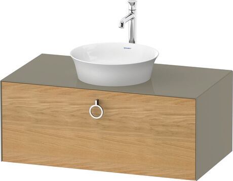 Console vanity unit wall-mounted, WT49810H5H2 Front: Natural oak Matt, Solid wood, Corpus: Stone grey High Gloss, Lacquer, Console: Stone grey High Gloss, Lacquer