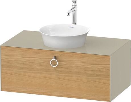 Console vanity unit wall-mounted, WT49810H5H3 Front: Natural oak Matt, Solid wood, Corpus: taupe High Gloss, Lacquer, Console: taupe High Gloss, Lacquer