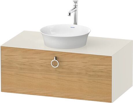 Console vanity unit wall-mounted, WT49810H5H4 Front: Natural oak Matt, Solid wood, Corpus: Nordic white High Gloss, Lacquer, Console: Nordic white High Gloss, Lacquer