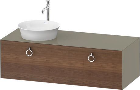 Console vanity unit wall-mounted, WT4982L77H2 Front: American walnut Matt, Solid wood, Corpus: Stone grey High Gloss, Lacquer, Console: Stone grey High Gloss, Lacquer