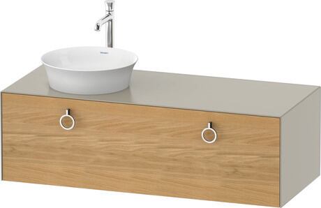 Console vanity unit wall-mounted, WT4982LH560 Front: Natural oak Matt, Solid wood, Corpus: taupe Satin Matt, Lacquer, Console: taupe Satin Matt, Lacquer