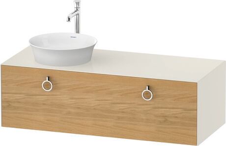 Console vanity unit wall-mounted, WT4982LH5H4 Front: Natural oak Matt, Solid wood, Corpus: Nordic white High Gloss, Lacquer, Console: Nordic white High Gloss, Lacquer