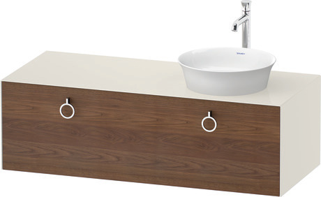 Console vanity unit wall-mounted, WT4982R77H4 Front: American walnut Matt, Solid wood, Corpus: Nordic white High Gloss, Lacquer, Console: Nordic white High Gloss, Lacquer