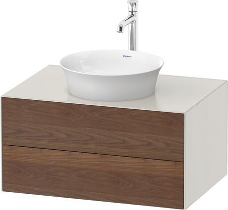 Console vanity unit wall-mounted, WT498507739 Front: American walnut Matt, Solid wood, Corpus: Nordic white Satin Matt, Lacquer, Console: Nordic white Satin Matt, Lacquer