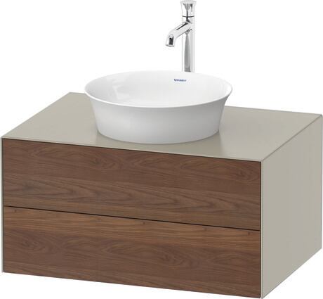 Console vanity unit wall-mounted, WT498507760 Front: American walnut Matt, Solid wood, Corpus: taupe Satin Matt, Lacquer, Console: taupe Satin Matt, Lacquer