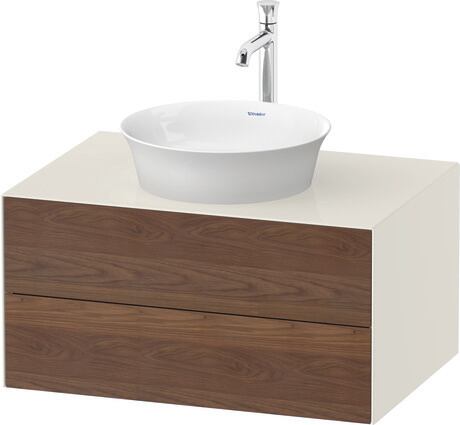 Console vanity unit wall-mounted, WT4985077H4 Front: American walnut Matt, Solid wood, Corpus: Nordic white High Gloss, Lacquer, Console: Nordic white High Gloss, Lacquer