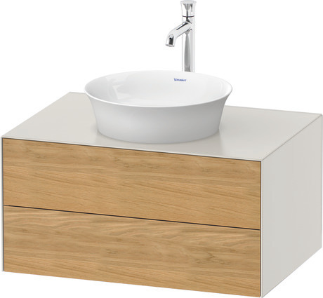 Console vanity unit wall-mounted, WT49850H539 Front: Natural oak Matt, Solid wood, Corpus: Nordic white Satin Matt, Lacquer, Console: Nordic white Satin Matt, Lacquer