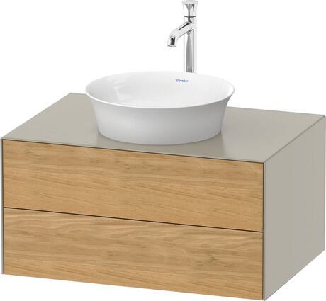 Console vanity unit wall-mounted, WT49850H560 Front: Natural oak Matt, Solid wood, Corpus: taupe Satin Matt, Lacquer, Console: taupe Satin Matt, Lacquer