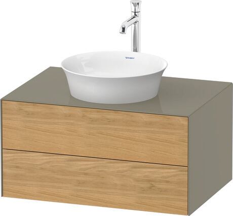 Console vanity unit wall-mounted, WT49850H5H2 Front: Natural oak Matt, Solid wood, Corpus: Stone grey High Gloss, Lacquer, Console: Stone grey High Gloss, Lacquer