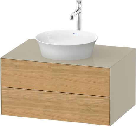 Console vanity unit wall-mounted, WT49850H5H3 Front: Natural oak Matt, Solid wood, Corpus: taupe High Gloss, Lacquer, Console: taupe High Gloss, Lacquer