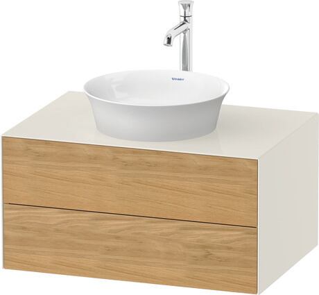 Console vanity unit wall-mounted, WT49850H5H4 Front: Natural oak Matt, Solid wood, Corpus: Nordic white High Gloss, Lacquer, Console: Nordic white High Gloss, Lacquer