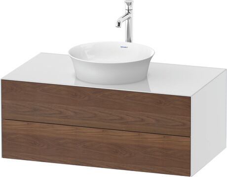 Console vanity unit wall-mounted, WT498607785 Front: American walnut Matt, Solid wood, Corpus: White High Gloss, Lacquer, Console: White High Gloss, Lacquer