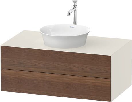 Console vanity unit wall-mounted, WT4986077H4 Front: American walnut Matt, Solid wood, Corpus: Nordic white High Gloss, Lacquer, Console: Nordic white High Gloss, Lacquer