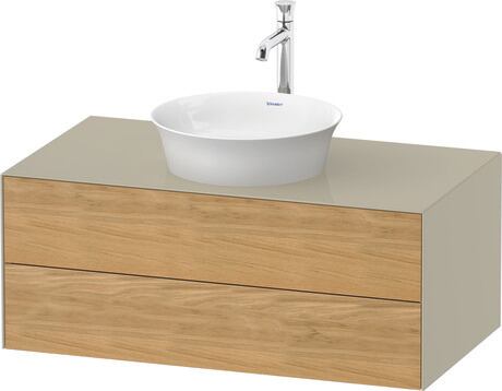 Console vanity unit wall-mounted, WT49860H5H3 Front: Natural oak Matt, Solid wood, Corpus: taupe High Gloss, Lacquer, Console: taupe High Gloss, Lacquer