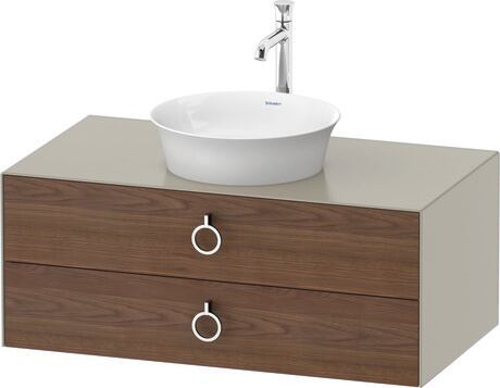 Console vanity unit wall-mounted, WT499107760 Front: American walnut Matt, Solid wood, Corpus: taupe Satin Matt, Lacquer, Console: taupe Satin Matt, Lacquer