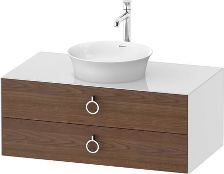 Console vanity unit wall-mounted, WT499107785 Front: American walnut Matt, Solid wood, Corpus: White High Gloss, Lacquer, Console: White High Gloss, Lacquer