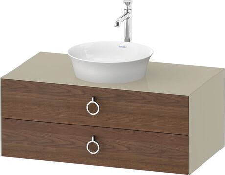 Console vanity unit wall-mounted, WT4991077H3 Front: American walnut Matt, Solid wood, Corpus: taupe High Gloss, Lacquer, Console: taupe High Gloss, Lacquer