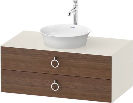 Console vanity unit wall-mounted, WT4991077H4 Front: American walnut Matt, Solid wood, Corpus: Nordic white High Gloss, Lacquer, Console: Nordic white High Gloss, Lacquer