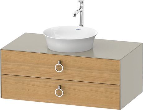 Console vanity unit wall-mounted, WT49910H560 Front: Natural oak Matt, Solid wood, Corpus: taupe Satin Matt, Lacquer, Console: taupe Satin Matt, Lacquer