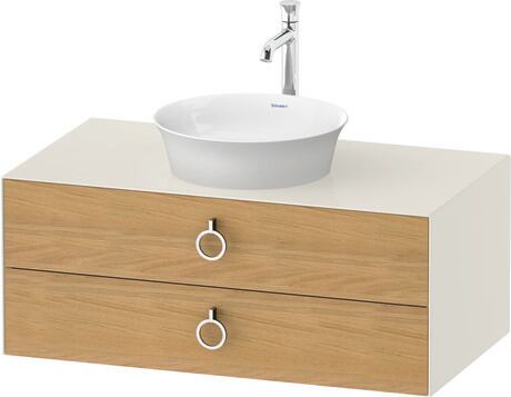 Console vanity unit wall-mounted, WT49910H5H4 Front: Natural oak Matt, Solid wood, Corpus: Nordic white High Gloss, Lacquer, Console: Nordic white High Gloss, Lacquer