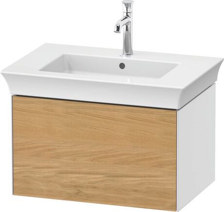 Vanity unit wall-mounted, WT42410H585 Front: Natural oak Matt, Solid wood, Corpus: White High Gloss, Lacquer