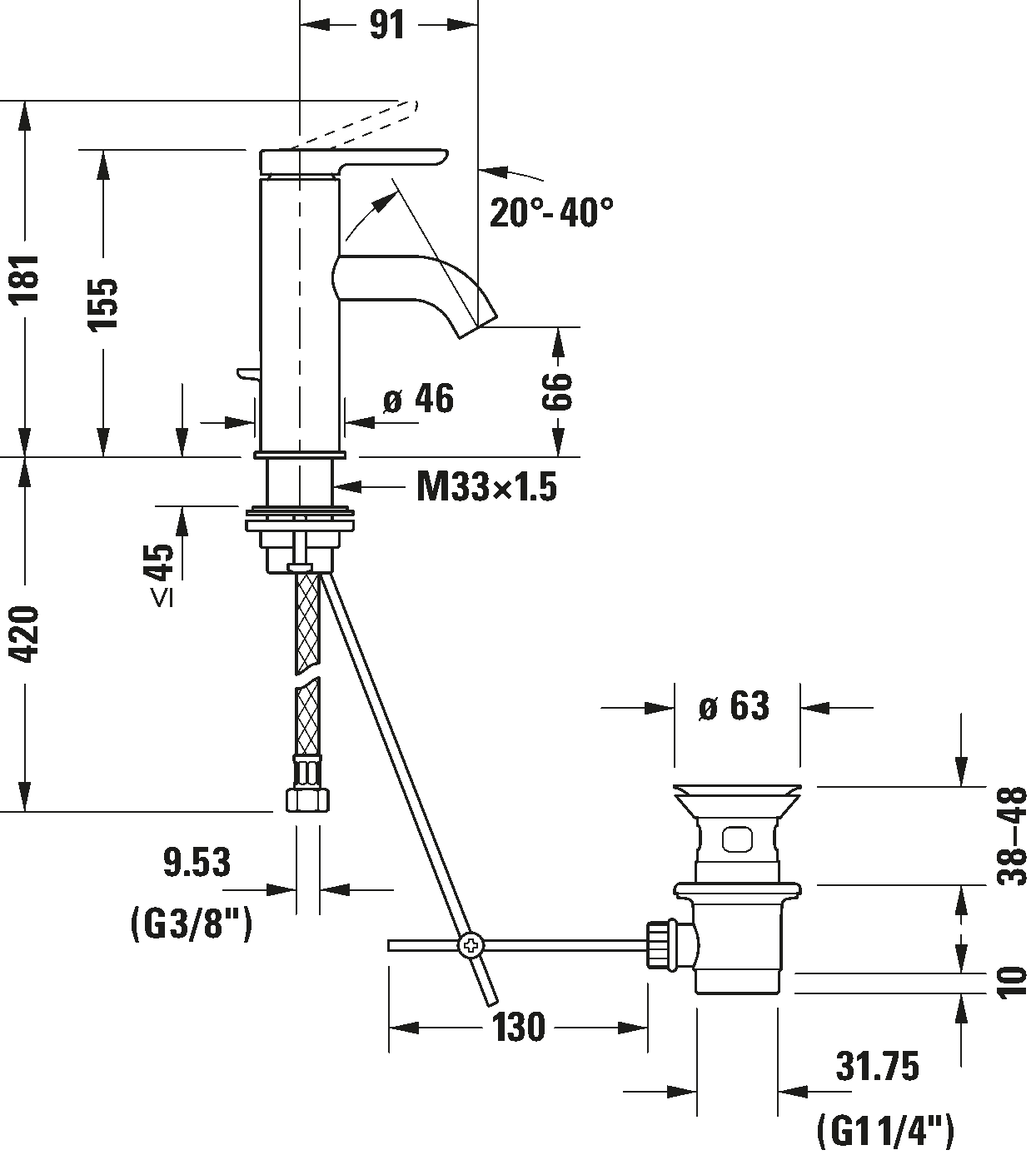 Mezclador monomando para lavabo S, C11010001