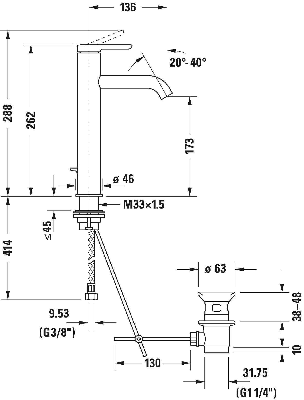 Mezclador monomando para lavabo L, C11030001