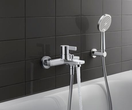 适用于明装的单把浴缸水龙头, DE5230000010 进水管连接类型: S 形连接件, 中心距离: 150 mm ± 20 mm