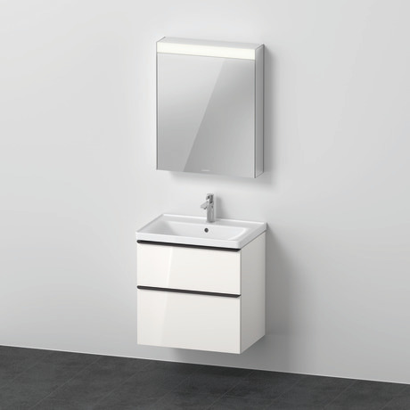 Möbelwaschtisch mit Waschtischunterbau und Spiegelschrank, DE0115L2222 Weiß Hochglanz, Dekor