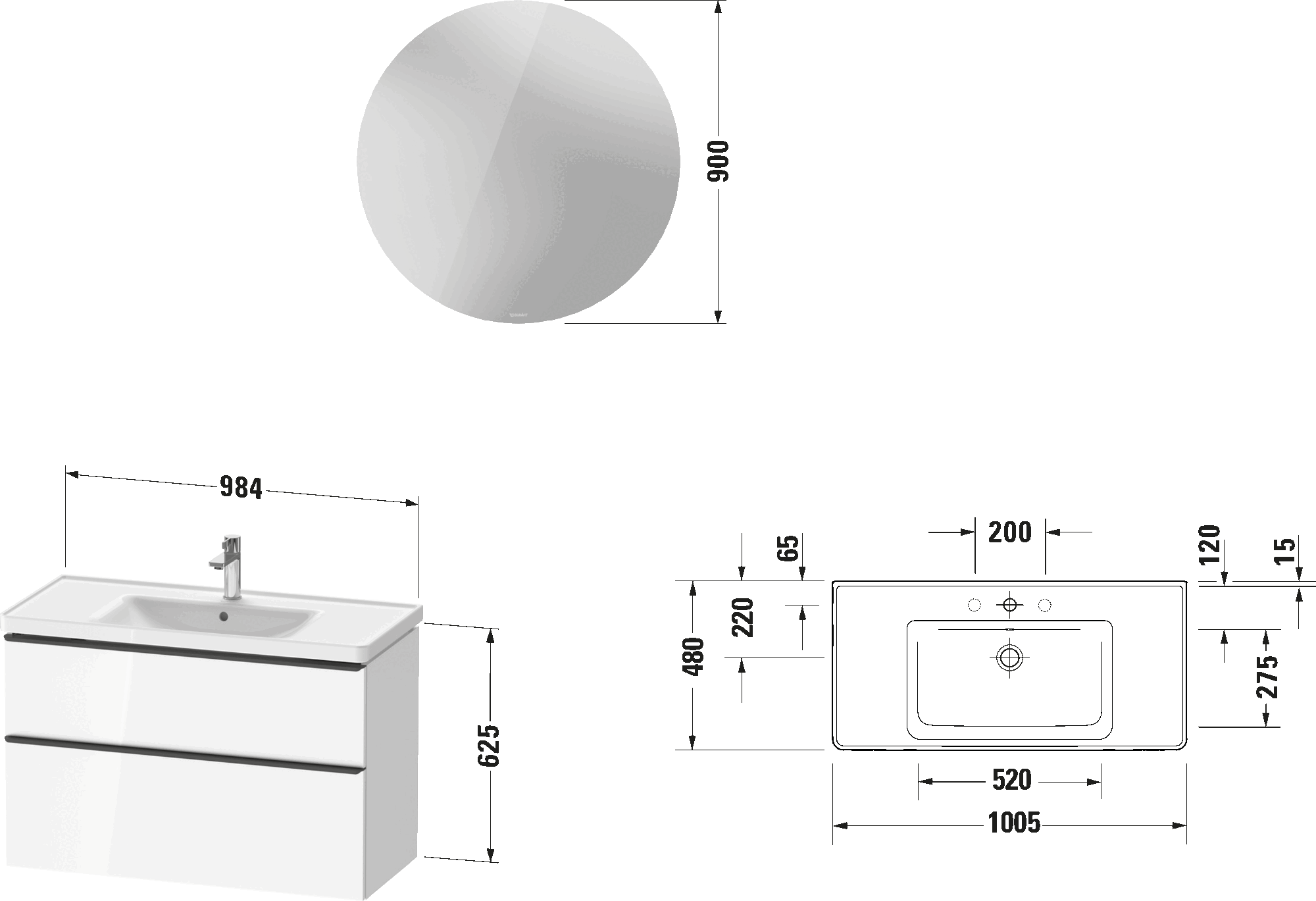Möbelwaschtisch mit Waschtischunterbau und Spiegel, DE0111