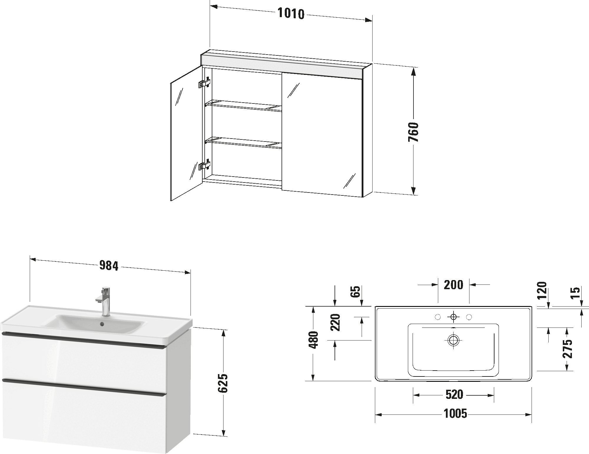 Möbelwaschtisch mit Waschtischunterbau und Spiegelschrank, DE0117