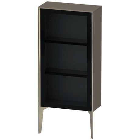 Semi-tall cabinet, XV1361RB189 Hinge position: Right, Front: Parsol grey, Corpus: Flannel Grey High Gloss, Lacquer, Profile colour: Champagne, Profile: Champagne