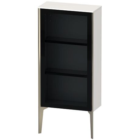 Semi-tall cabinet, XV1361RB185 Hinge position: Right, Front: Parsol grey, Corpus: White High Gloss, Lacquer, Profile colour: Champagne, Profile: Champagne