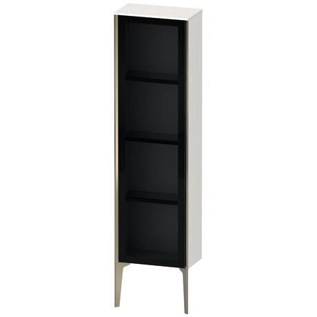 Semi-tall cabinet, XV1365RB185 Hinge position: Right, Front: Parsol grey, Corpus: White High Gloss, Lacquer, Profile colour: Champagne, Profile: Champagne