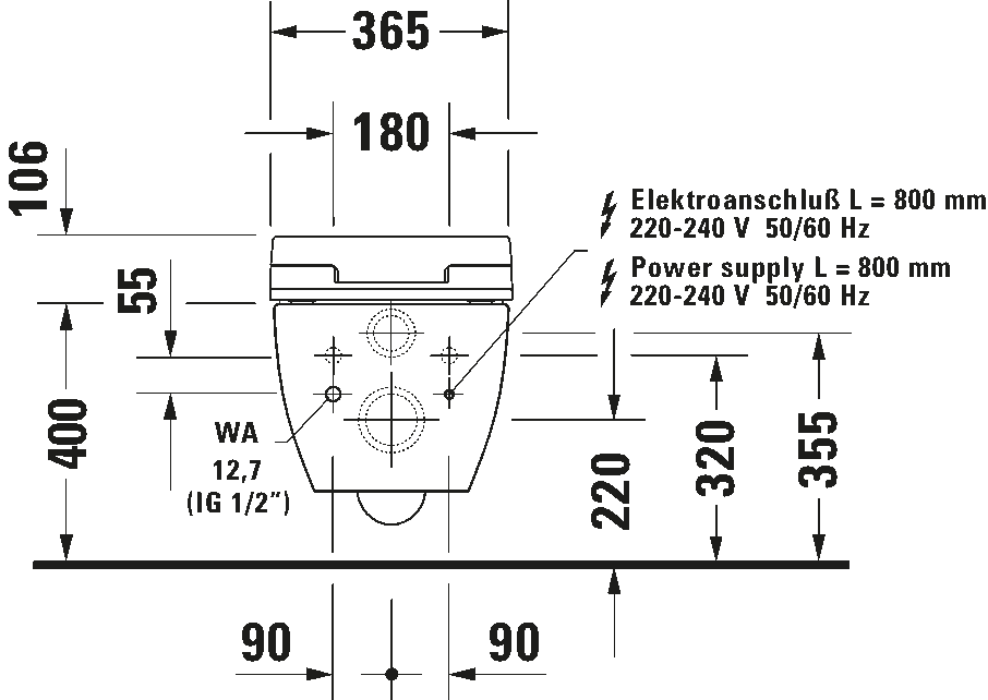 Cuvette suspendue pour abattant douche, 255059