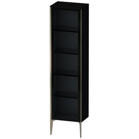 Tall cabinet, XV1376LB140 Hinge position: Left, Front: Parsol grey, Corpus: Black High Gloss, Lacquer, Profile colour: Champagne, Profile: Champagne