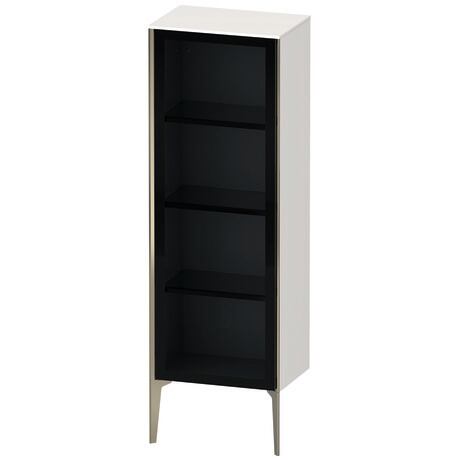 Semi-tall cabinet, XV1368RB185 Hinge position: Right, Front: Parsol grey, Corpus: White High Gloss, Lacquer, Profile colour: Champagne, Profile: Champagne